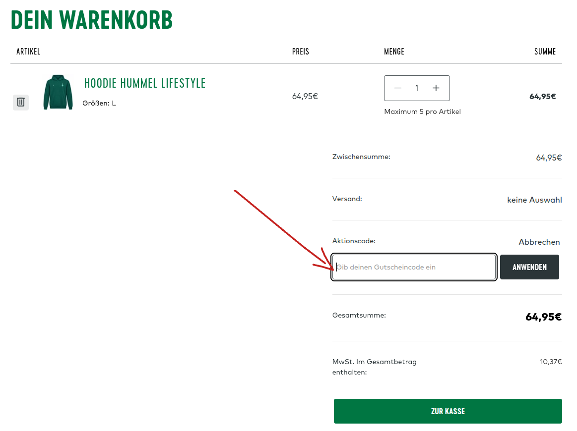 Fanshop Warenkorb
