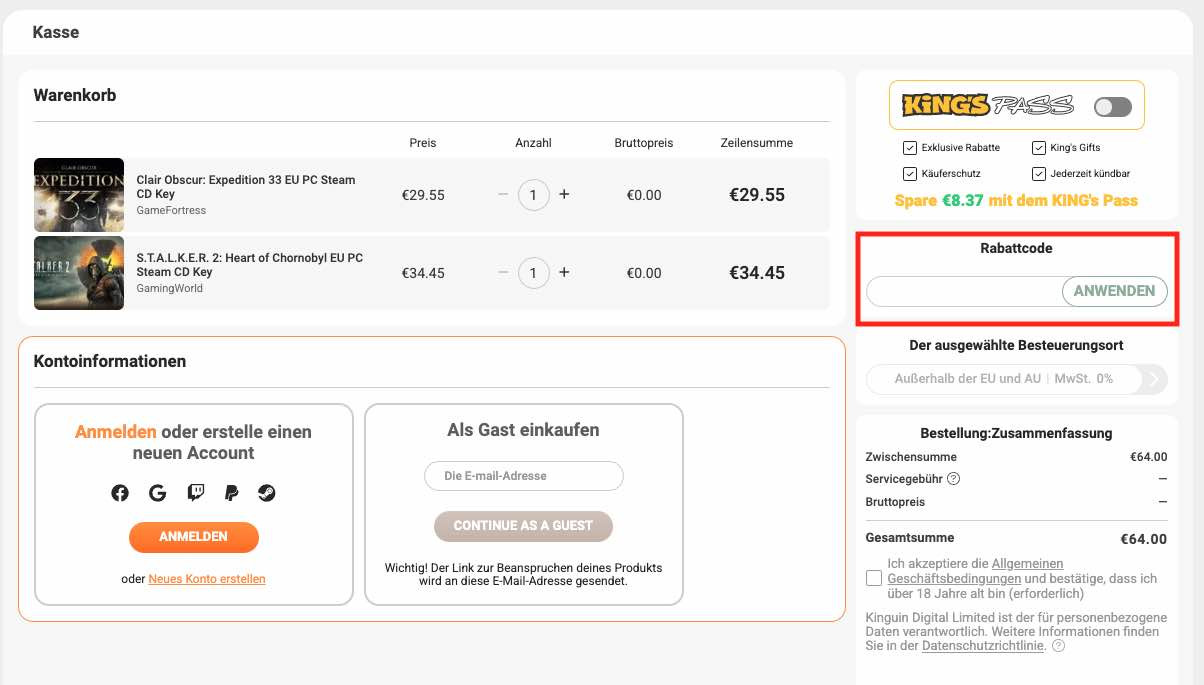 Kinguin Rabattcode einlösen