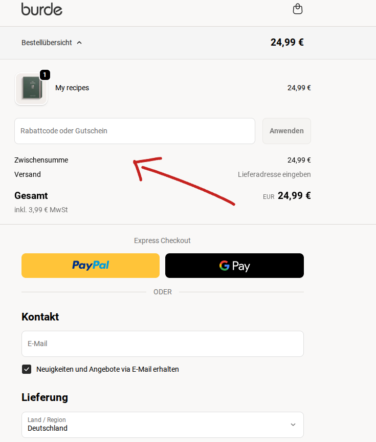 Burde Rabattcode einlösen
