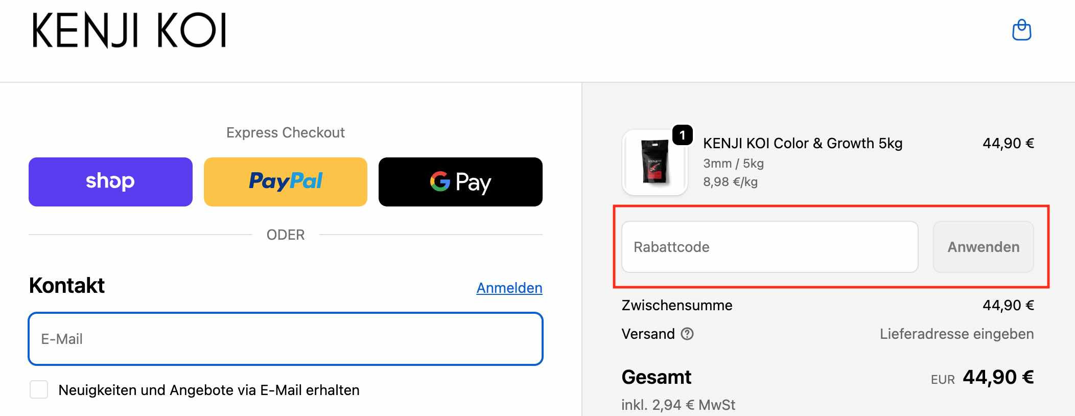 Rabattcode einlösen