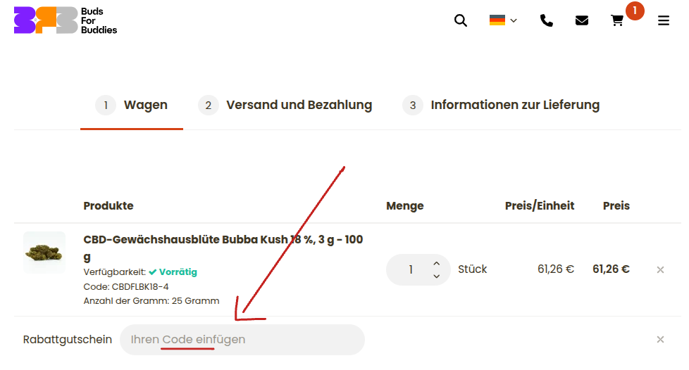 Gutscheincode bei Buds for Buddies einlösen.