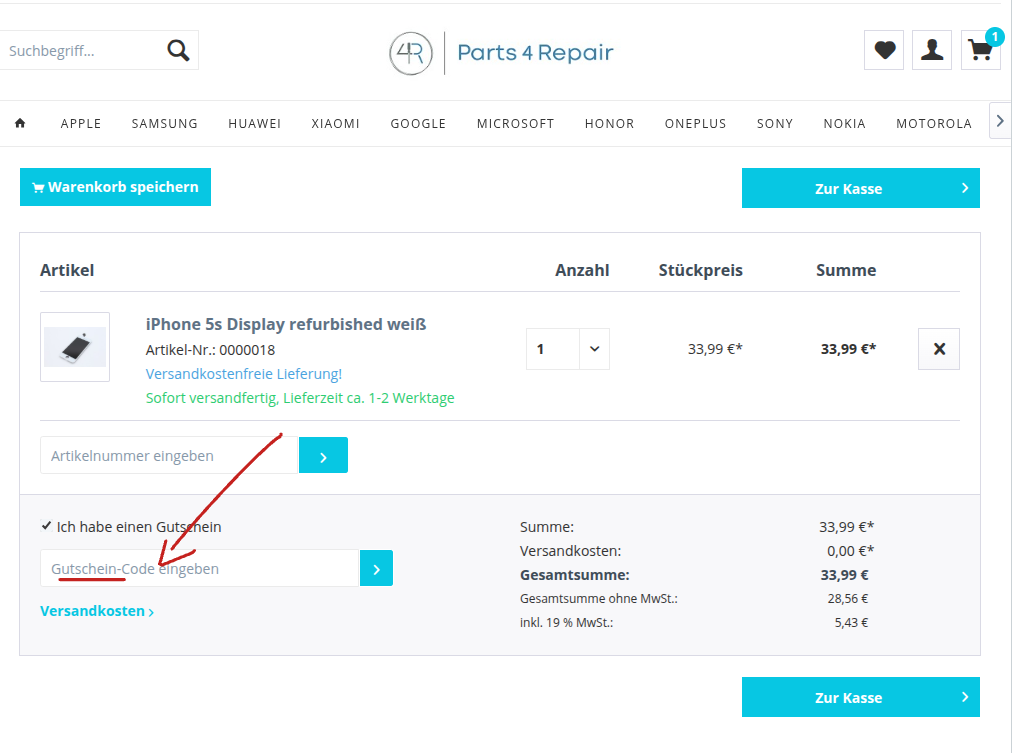 Parts4Repair Gutschein einlösen
