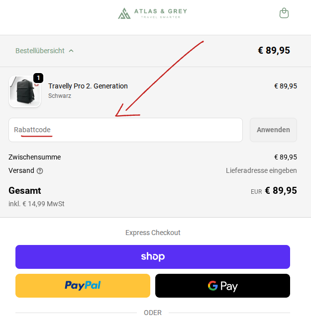 Rabattcode im Checkout einlösen