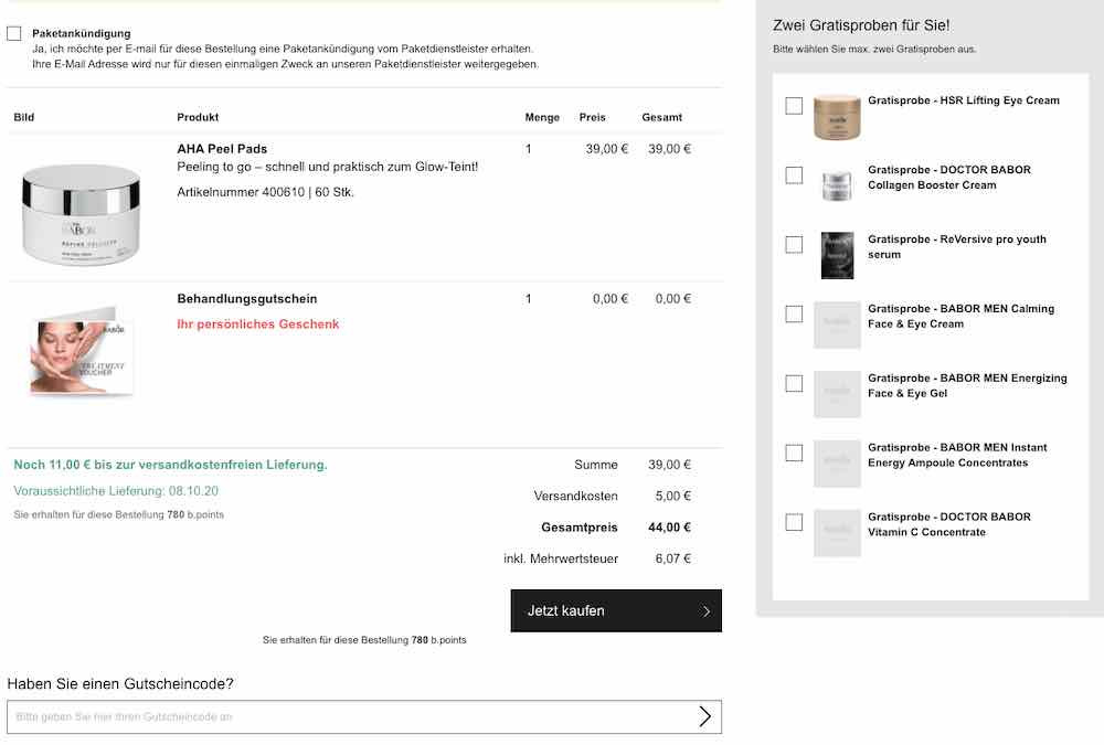 Babor Gutscheincode eingeben
