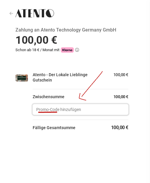 Rabattcode bei Atento einlösen