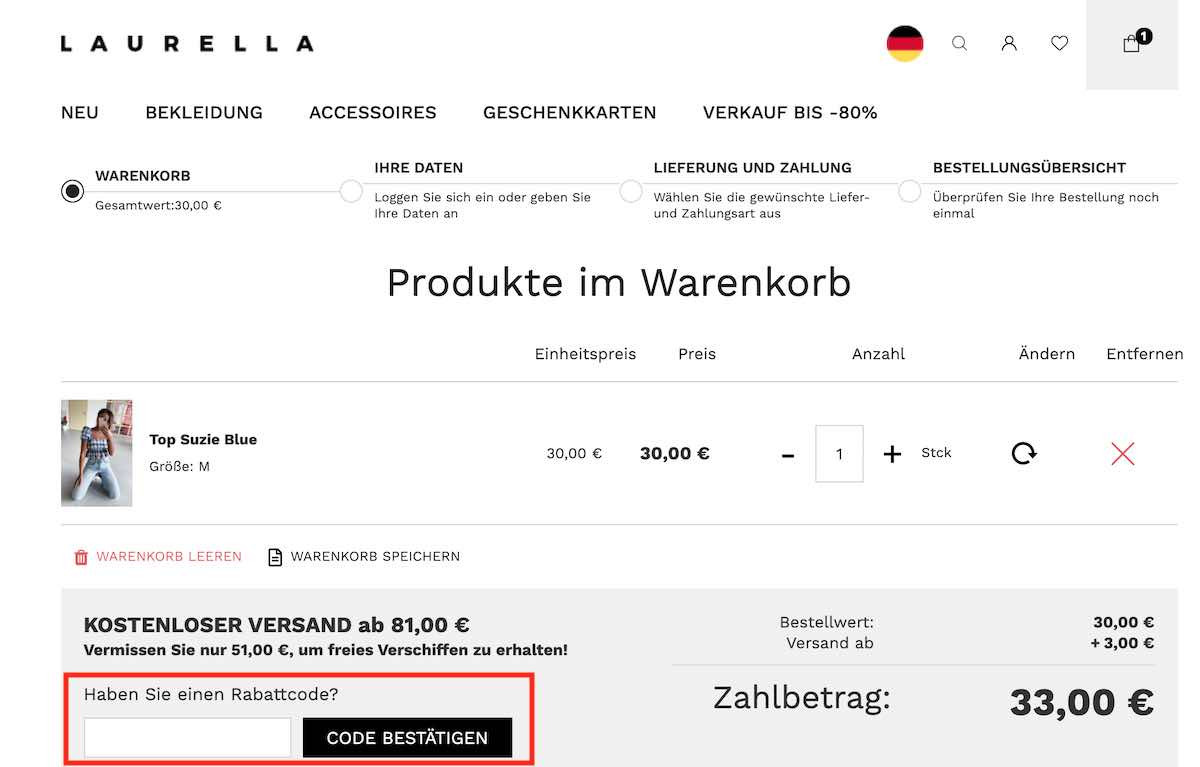 Laurella Gutscheincode einlösen