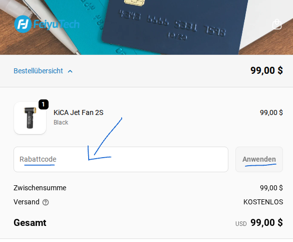 Rabattcode bei FeiyuTech einlösen