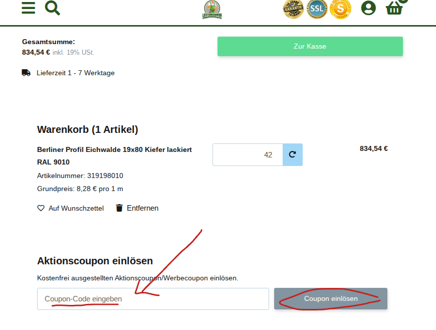 Rabattcode bei Leistenhammer einlösen.
