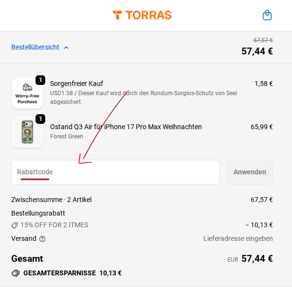 Rabattcode bei Torras einlösen