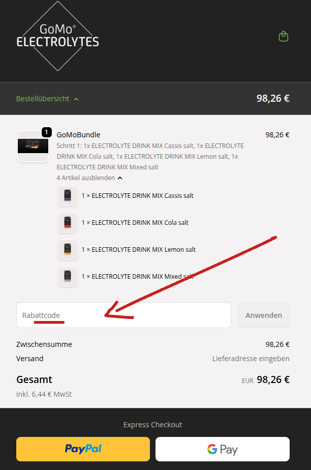GoMO Rabattcode einlösen