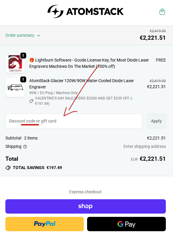 Discountcode einlösen