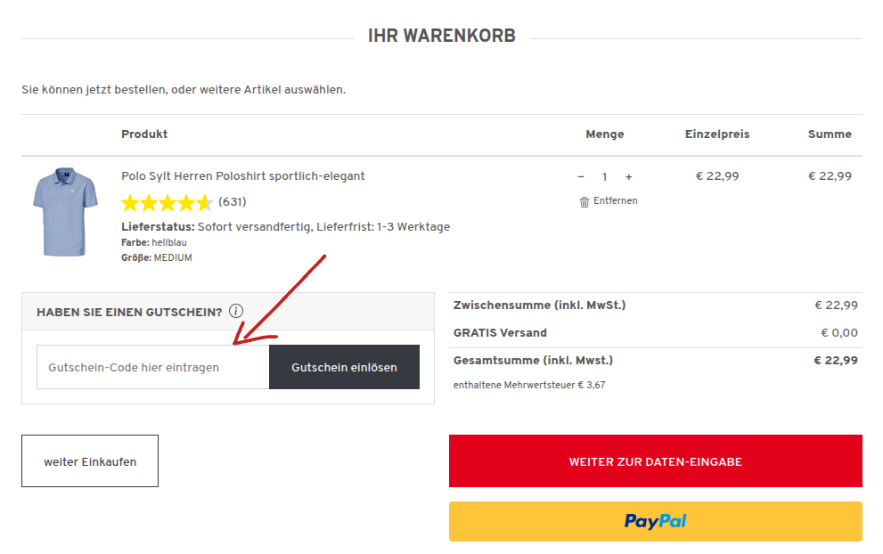 Vorteilshop Rabattcode einlösen
