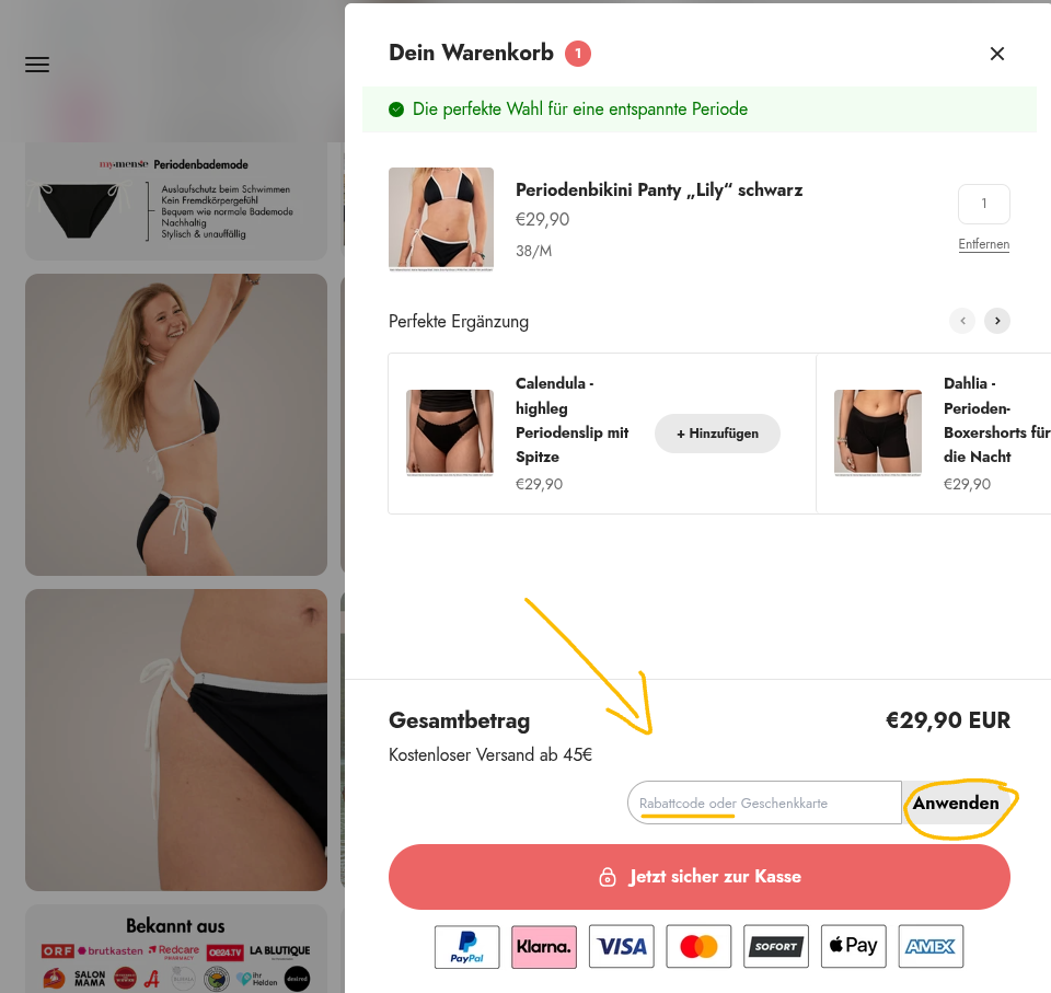 Rabattcode bei mymense einlösen