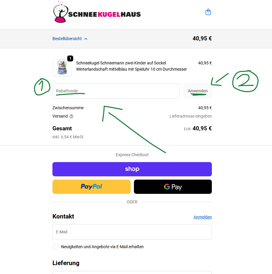 Rabattcode bei Schneekugelhaus einlösen.