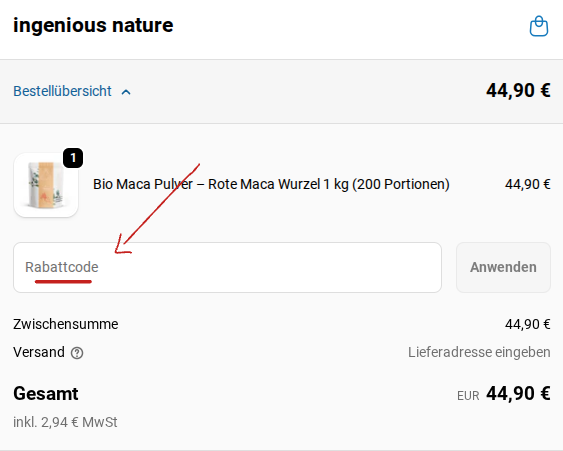 Gutscheincode bei ingenious nature einlösen
