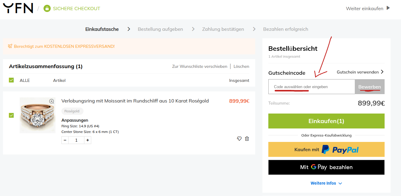 Rabattcode bei YFN einlösen