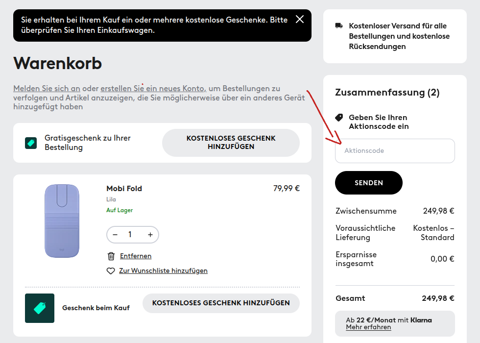 Aktionscode einlösen