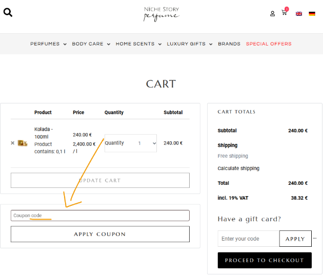Gutscheincode einlösen bei Niche Story Perfume