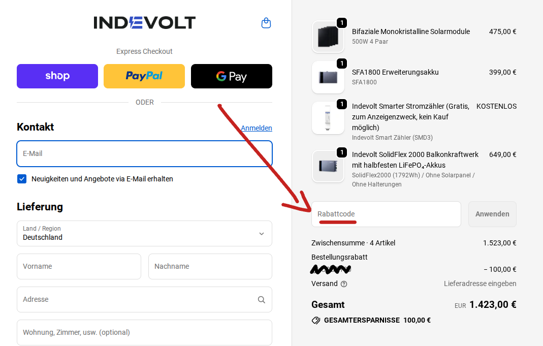 Indevolt Rabattcode einlösen