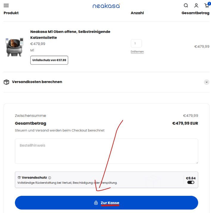 von Warenkorb zur Kasse