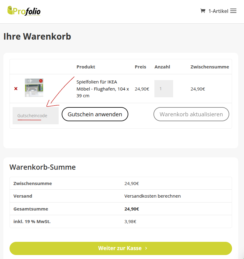 Profolio Gutsschein einlösen