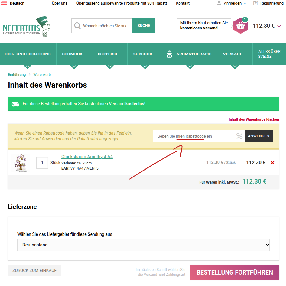 Nefertitis Gutscheincode einlösen