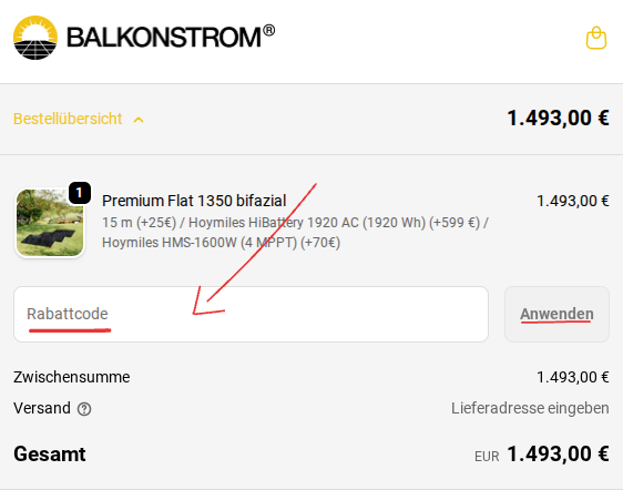 Balkonstrom Gutscheincode einlösen