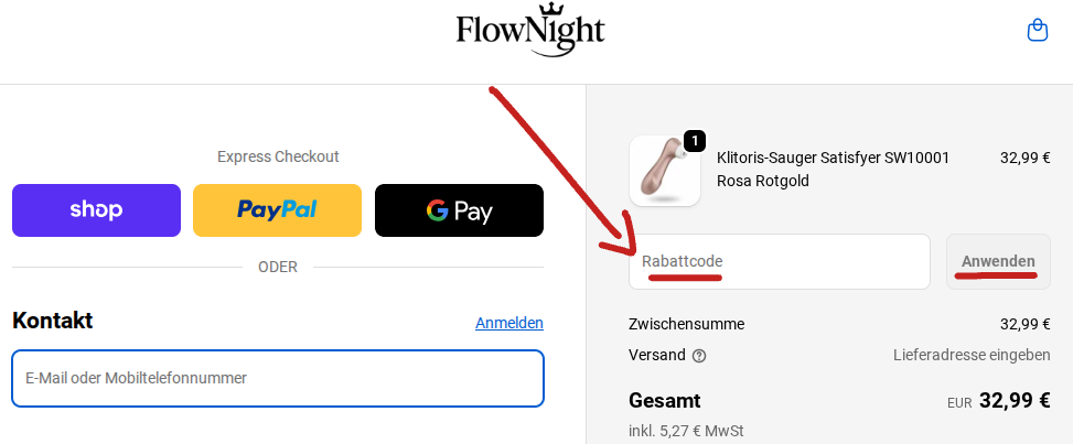 FlowNight Gutscheincode einlösen