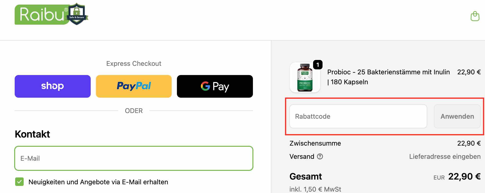 Rabattcode einlösen