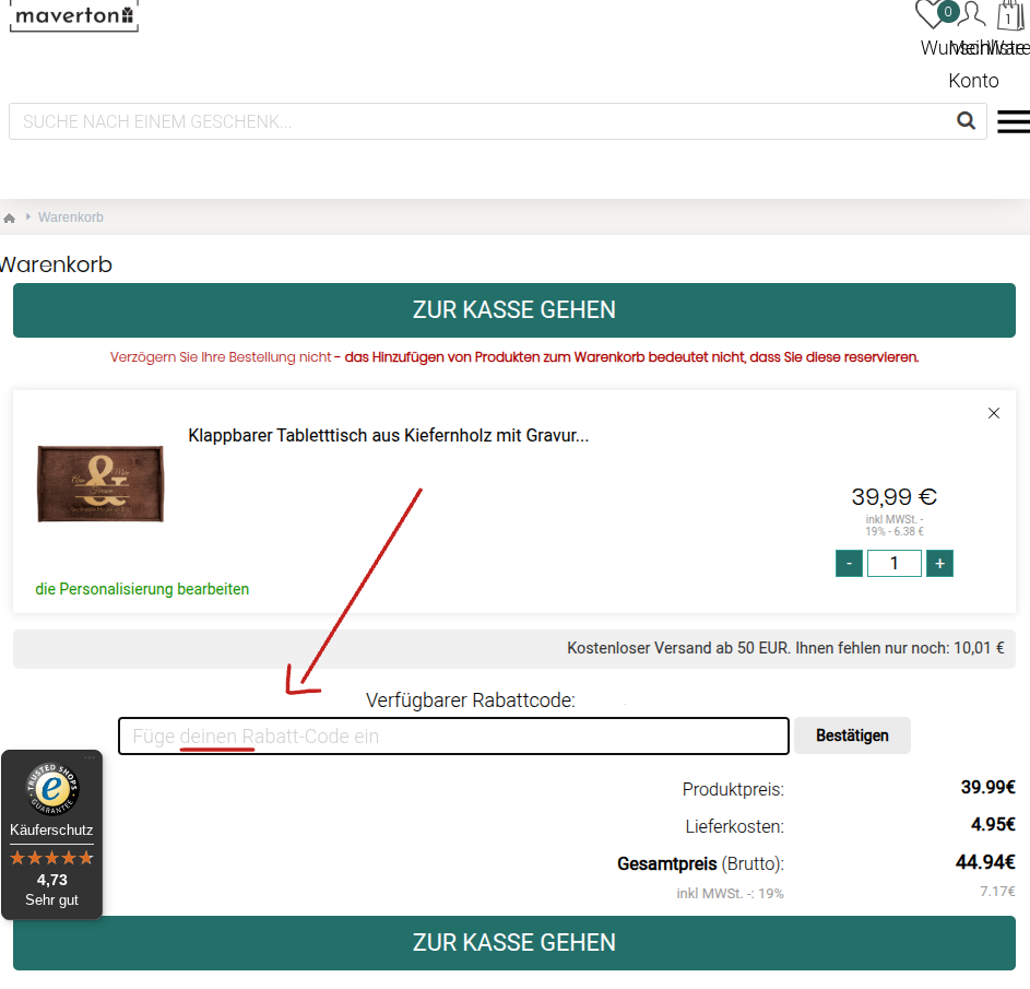 maverton Gutscheincode einlösen
