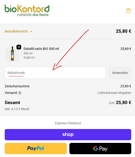 bioKontor Rabattcode einlösen