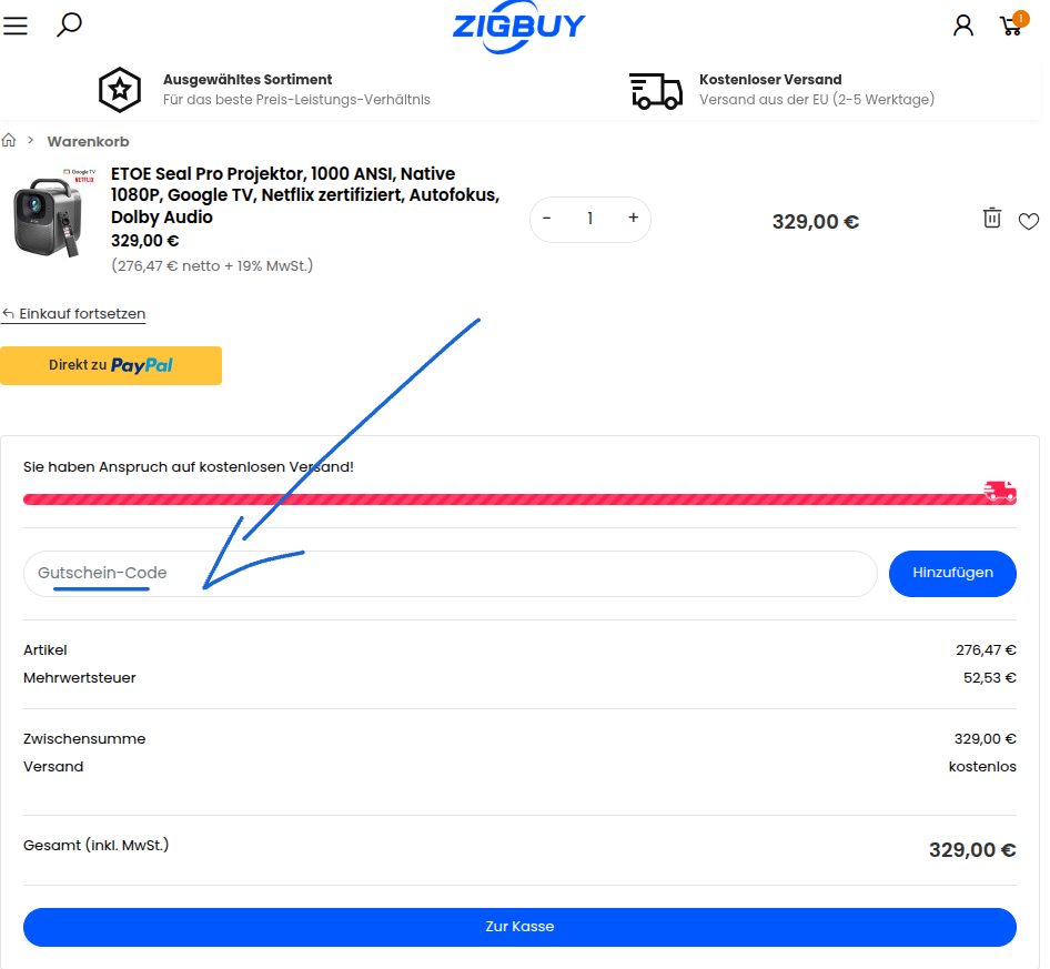 Gutscheincode eingeben