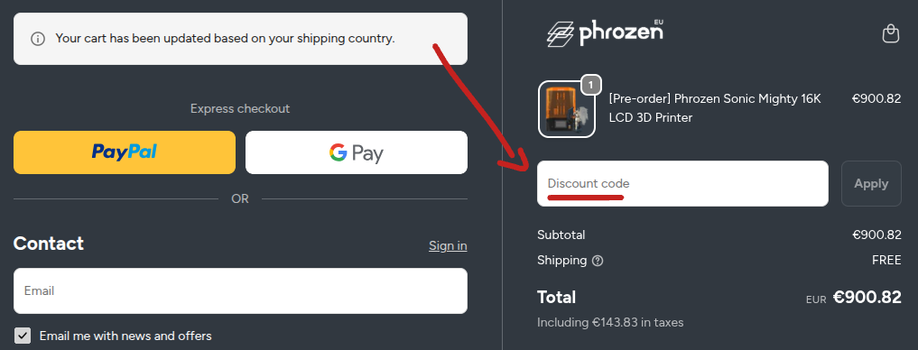 Rabattcode einlsösen