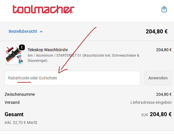 toolmacher Rabattcode einlösen