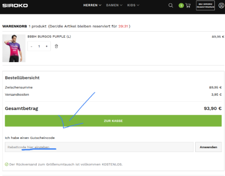 So löst man einen Rabattcode bei Siroko