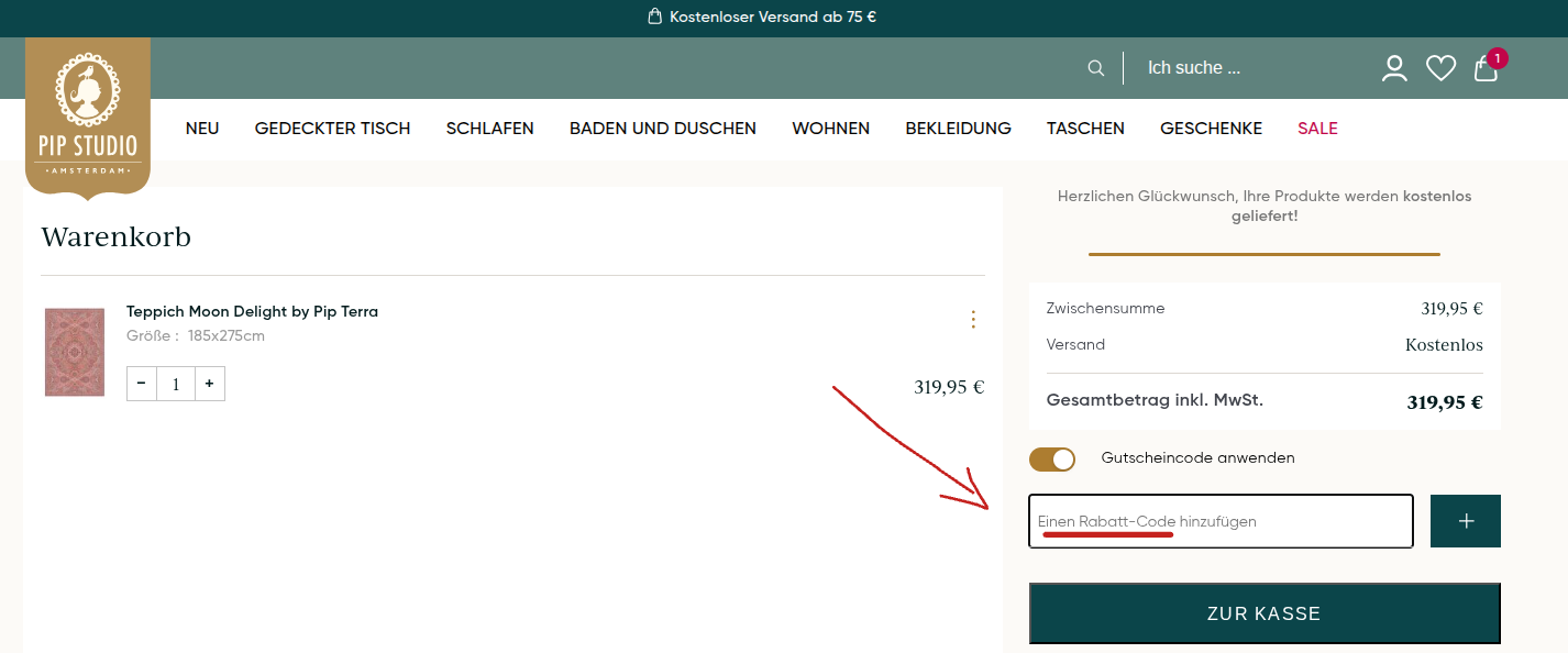 Rabattcode bei Pip Studio einlösen