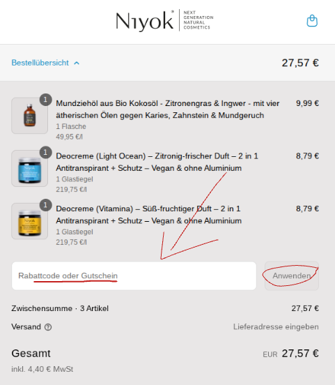 Rabattcode bei Niyok einlösen.