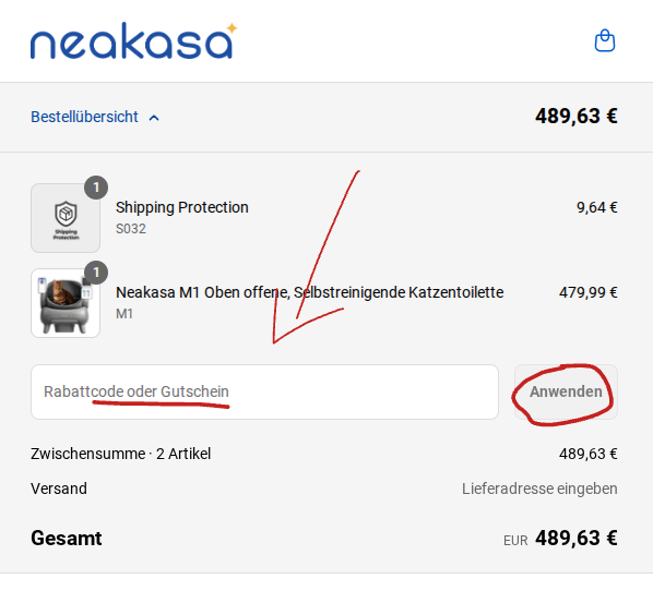 Rabattcode in der Kasse einlösen