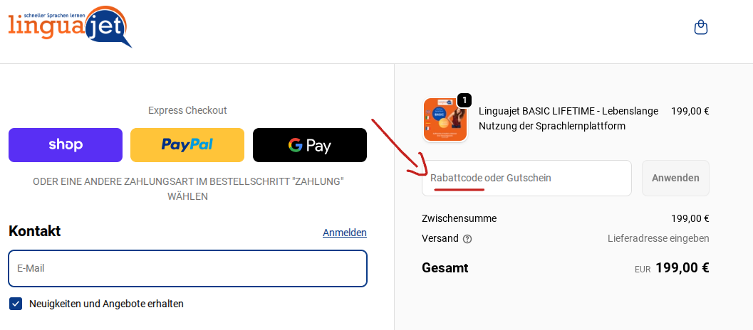 Linguajet Code anwenden