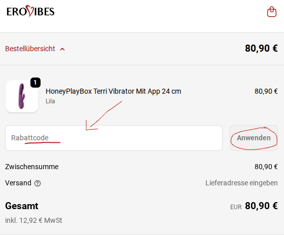 Rabattcode einlösen erovibes