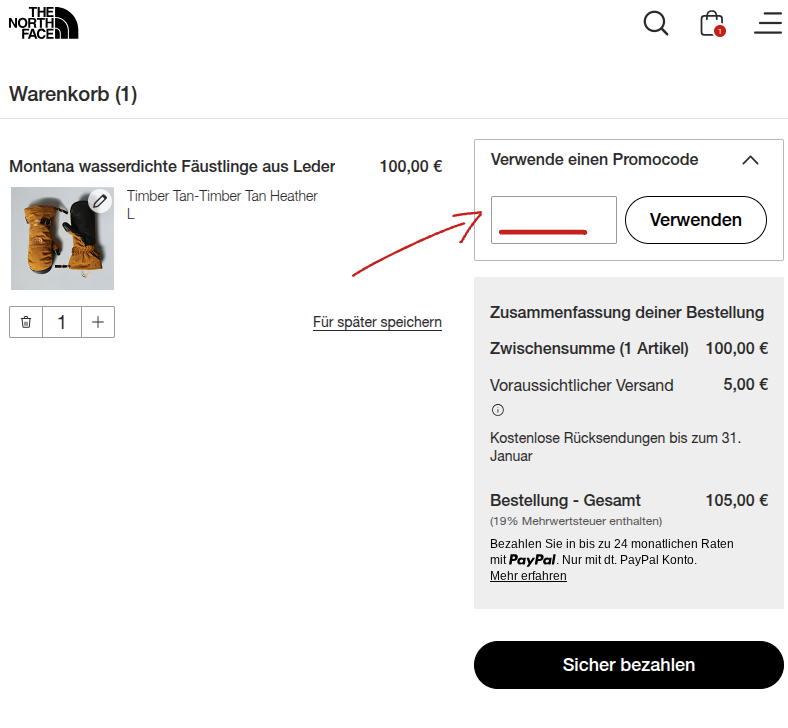The North Face Gutschein einlösen