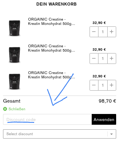 Orgainic Rabattcode einlösen