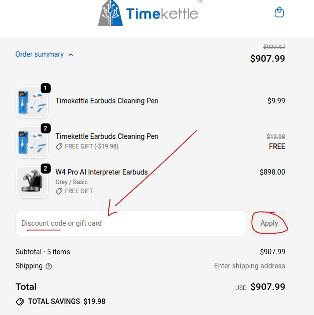 Rabattcode bei Timekettle einlösen