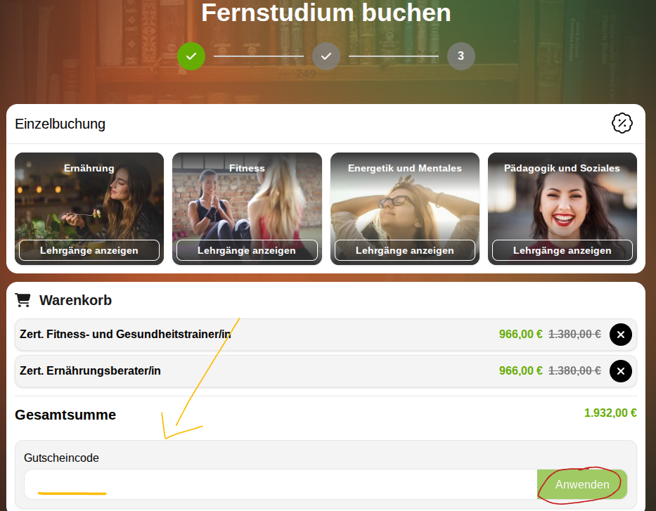 Rabattcode bei Vitalakademie Learn@Home anwenden