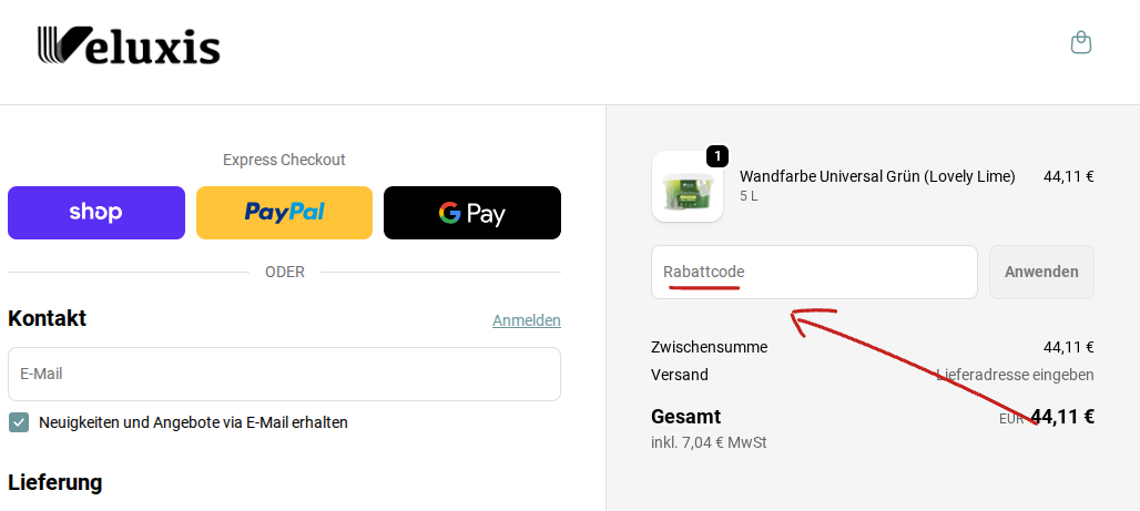 veluxis Rabattcode einlösen