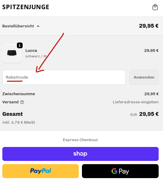 Spitzenjunge Rabattcode einlösen