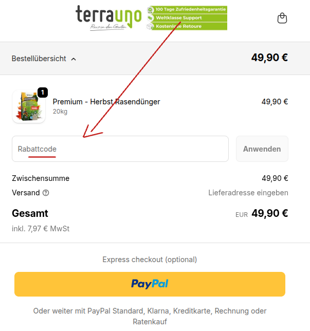 Terrauno Rabattcode einlösen