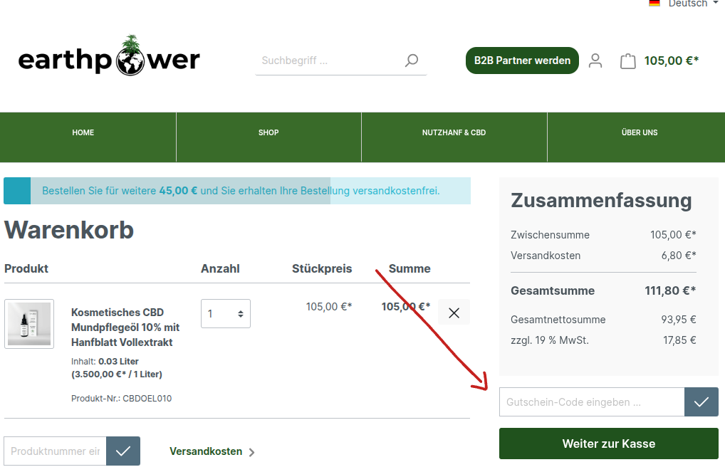 earthpower Gutschein einlösen