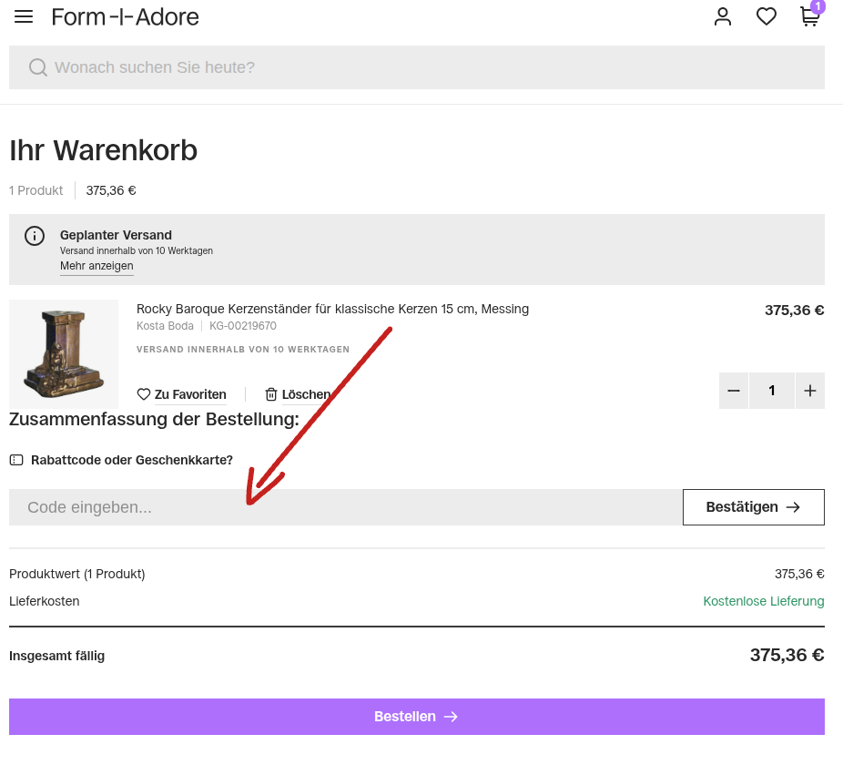 FormAdore Rabattcode einlösen