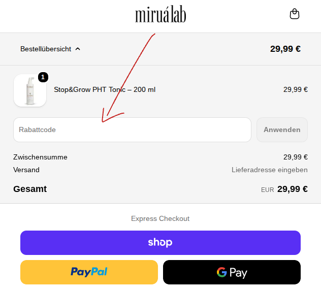 mirua lab rabattcode einlösen